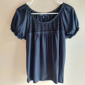 Jones New York Navy Blue "Signature" Eyelet Print Top